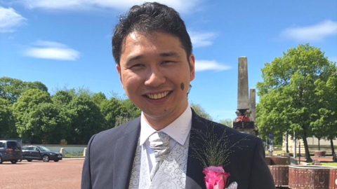 Kar Hao Teoh, of Bishop's Stortford, photographed on his wedding day