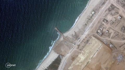 Sat images from 18 Apr of the on-shore pier (which has been under construction since around March)
