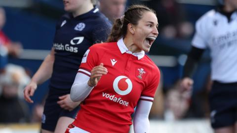 Jasmine Joyce celebrating with Wales