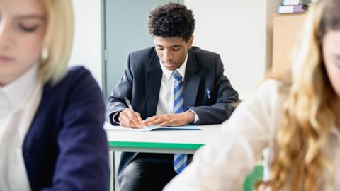 A student taking an exam