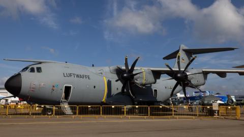 An Airbus SE A400M Atlas military transport aircraft during the Singapore Airshow.