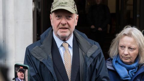 Former subpostmaster Alan Bates speaks to the media outside Aldwych House after giving evidence to the Post Office Public Inquiry in London, United Kingdom on 9 April 2024