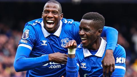 Everton's Idrissa Gueye (right) celebrates his goal against Nottingham Forest with team-mate Abdoulaye Doucoure