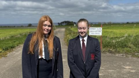 Leah and Abigail at the airfield for the rocket competition