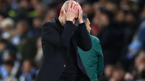 Pep Guardiola reacts to Manchester City's defeat by Real Madrid