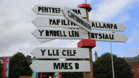 Signpost on the Eisteddfod field