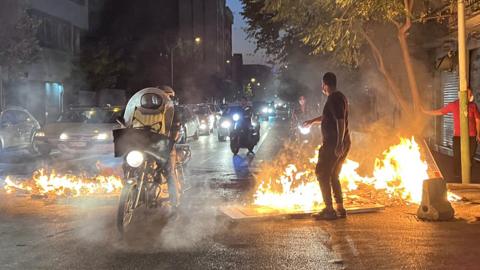 Fires during protests in Tehran on the 8th of October