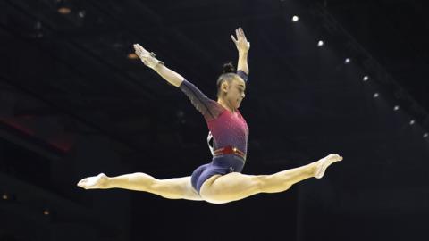 Jessica Gadirova of Great Britain performs her balance beam routine