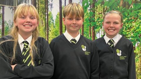 Woodlands Primary School children Tallulah, Fletcher and Milly, all aged 10.