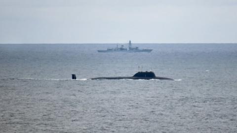 British submarine hunter HMS Portland tracking Russian cruise missile submarine Severodvinsk in the North Sea, north west of Bergen, Norway