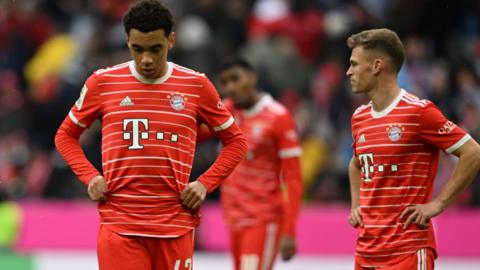 Bayern Munich players look dejected after the 1-1 draw with Hoffenheim