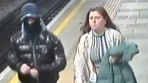 CCTV image of man and woman BTP would like to speak to in connection with the attack