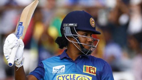 Chamari Athapaththu raising her bat for a half-century for Sri Lanka against England