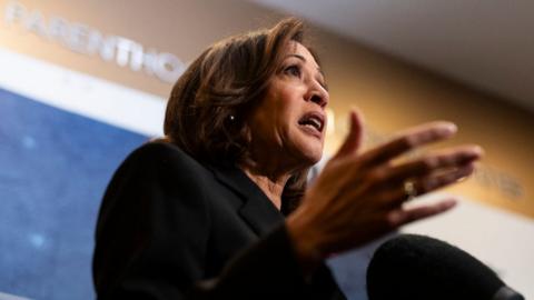 US Vice-President Kamala Harris speaks during her visit to a Planned Parenthood clinic in Saint Paul, Minnesota, on 14 March 2024