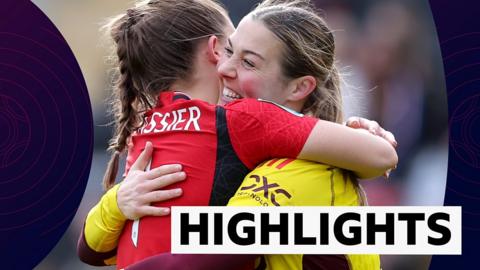 Manchester United's Mary Earps celebrates victory with teammate at Women's FA Cup semi-finals