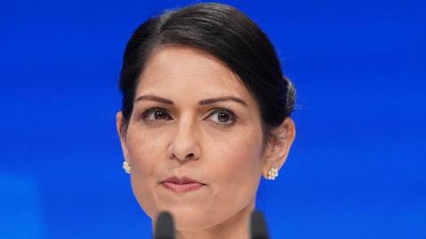 Priti Patel speaking at the Conservative Party Conference in October 2021