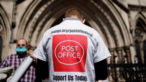 Post Office supporter outside of Royal Courts of Justice in 2021