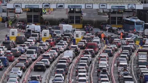 Lines of vehicles queueing to enter the port of Dover