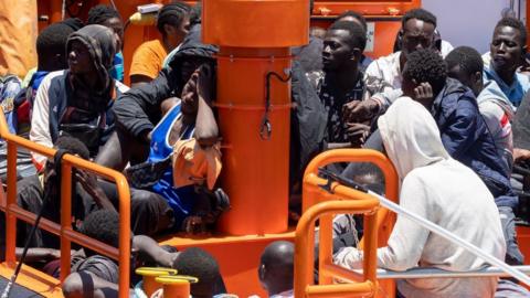 Rescued migrants at the port of Arguineguin, Gran Canaria. Photo: 22 June 2023