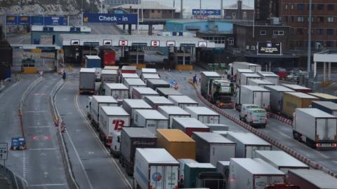 Lorries queue at Dover
