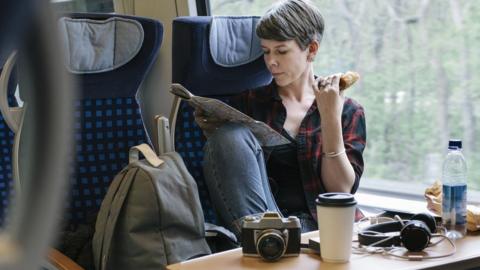 Woman train passenger