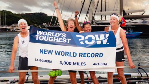 Group of Jersey women breaking world record rowing competition