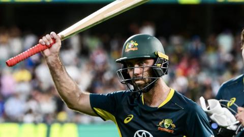 Glenn Maxwell salutes the Adelaide Oval crowd as he walks off unbeaten on 120