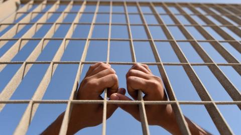 A person's hands are seen holding the bars in this photo