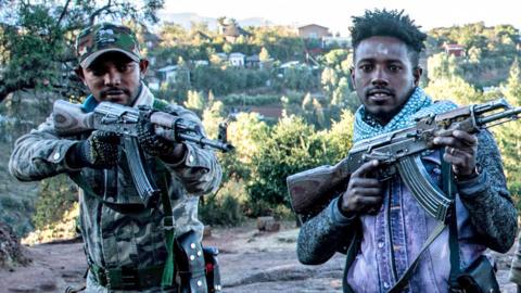 Amhara Fano militia fighters in Lalibela, on December 7, 2021