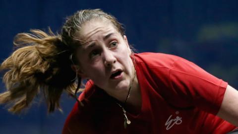 Tesni Evans in action for Wales at the 2018 Commonwealth Games