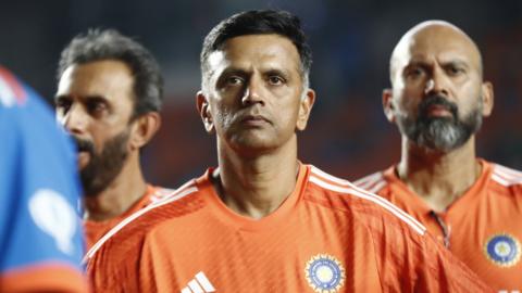India head coach Rahul Dravid looks disappointed after losing the World Cup final to Australia