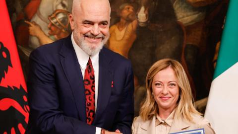 Italian Prime Minister Georgia Meloni and her Albanian counterpart Edi Rama