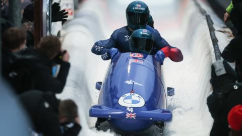 Great Britain's four-man bobsleigh team at Winterberg, Germany