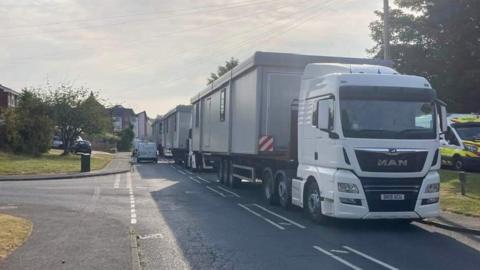 Lorries stuck in Sible Hedingham