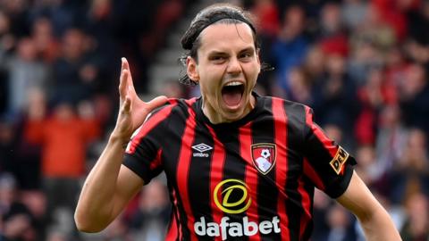 Bournemouth's Enes Unal celebrates scoring against Brighton in the Premier League