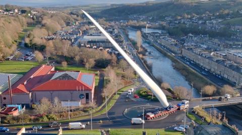 Turbine blade carried through Hawick, Scottish Borders