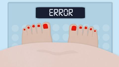Feet on scale with error message.