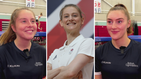 British trampolinists Kirsty Way, Bryony Page and Izzy Songhurst.