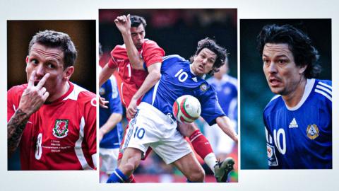 (left to right) Craig Bellamy, Joe Ledley and Jari Litmanen, Jari Litmanen