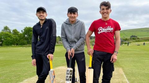 Shokib, Romal and Sadam on the crease at Gala Cricket Club