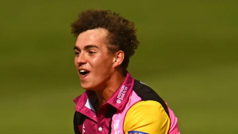 Josh Thomas celebrates taking a wicket for Somerset during the One-Day Cup campaign this summer