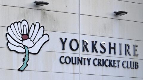 The Yorkshire County Cricket Club logo on the side of Headingley stadium