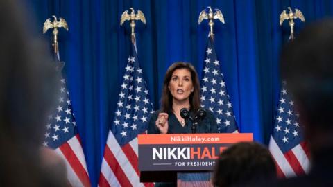 Republican presidential candidate, former UN Ambassador Nikki Haley speaks at a campaign event at Clemson University at Greenville on February 20, 2024 in Greenville, South Carolin