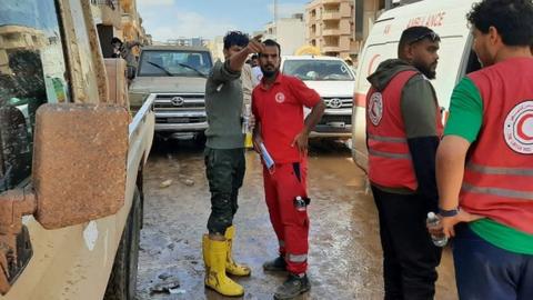 Libyan Red Crescent workers in Derna