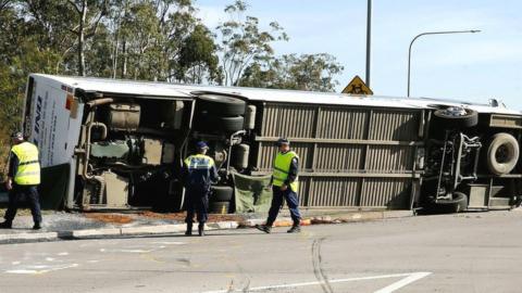 The scene of a bus crash near Greta in Hunter Valley, New South Wales, Australia, 12 June 2023.