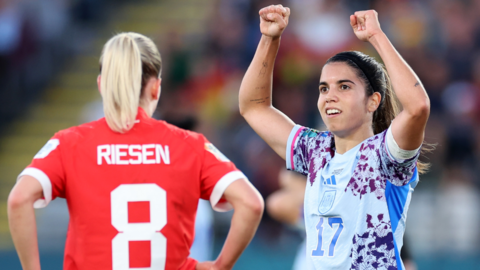 Alba Redondo (right) celebrates scoring for Spain against Switzerland