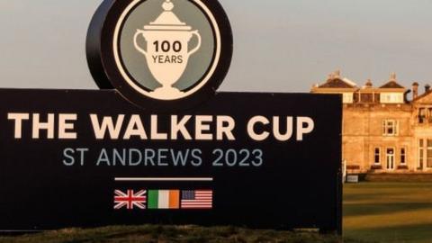 Logo promoting the 2023 Walker Cup at St Andrews
