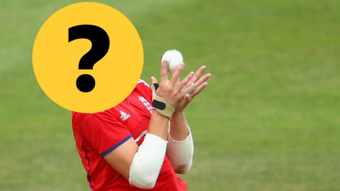 A former England cricketer with her face hidden by a question mark