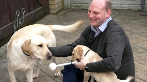 Sean Dilley and guide dogs