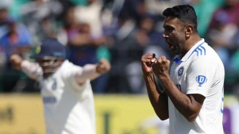 India spinner Ravichandran Ashwin celebrates taking a wicket